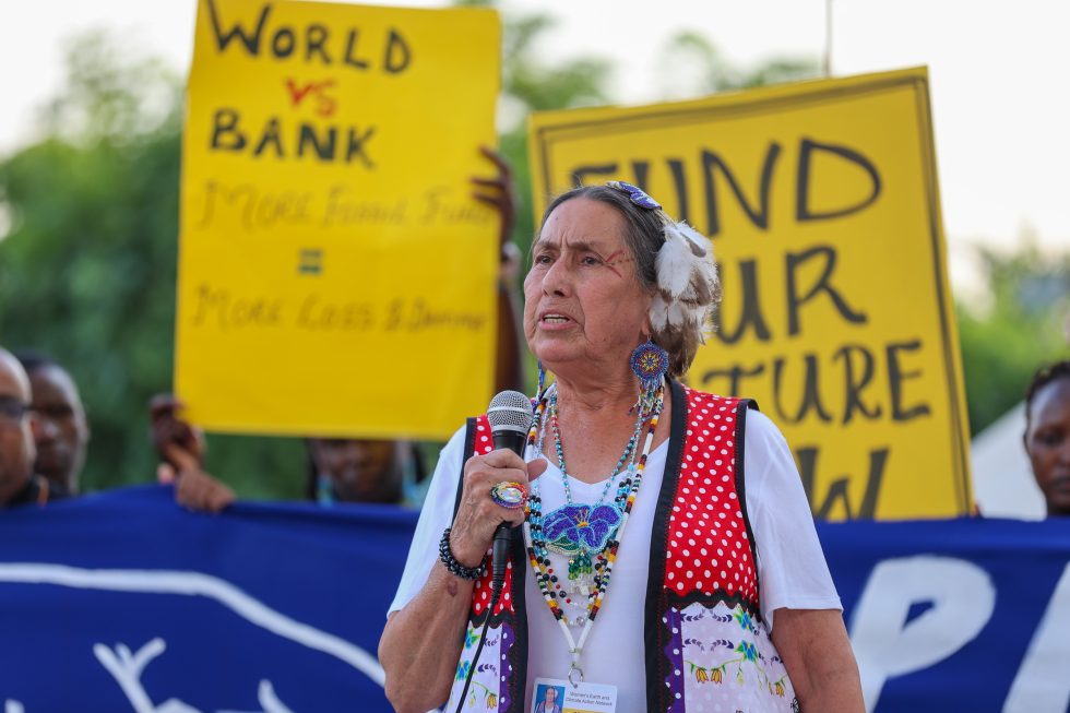 Indigenous woman talking on a public protest