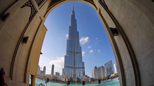 colage of pictures from Dubai's tower building.