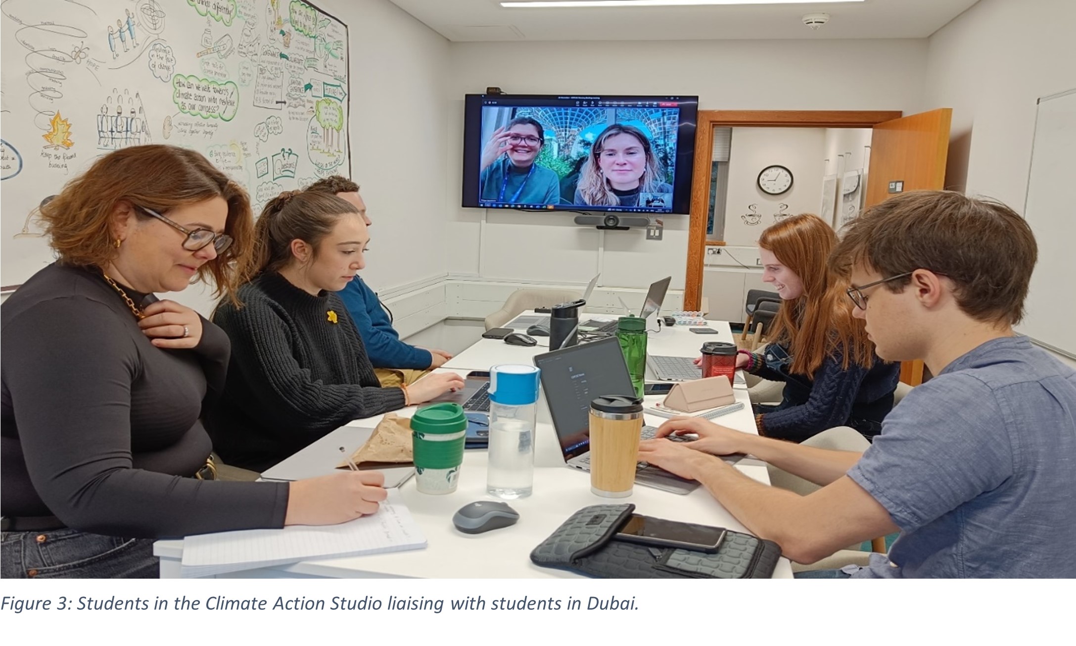picture of students in Reading campus connecting with students in Dubai.